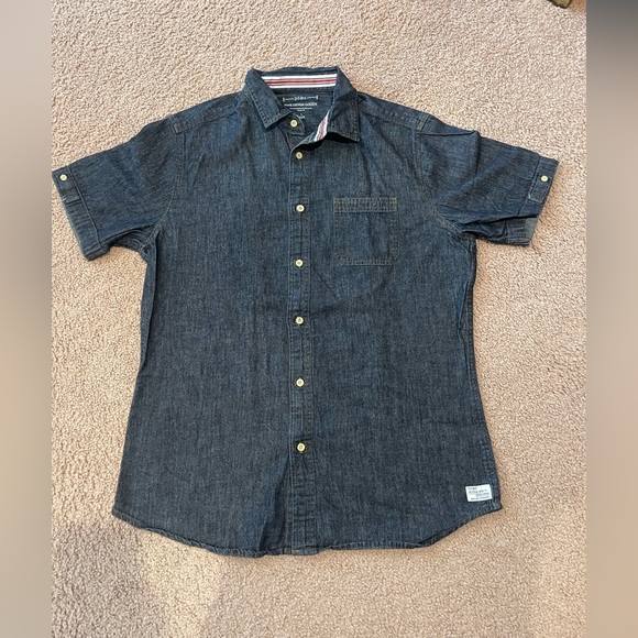 PD & C Blue Denim Men's Polo Button down Shirt - Picture 2 of 10